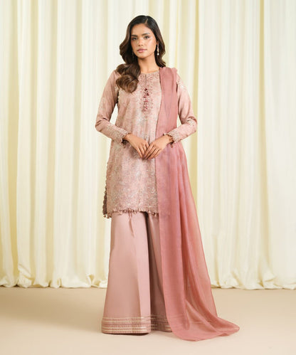 3 Piece - Embroidered Cotton Jacquard Suit