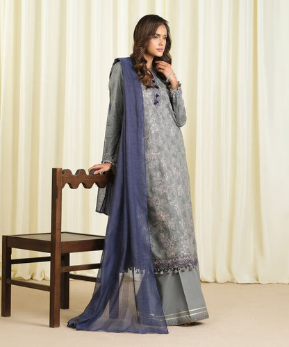 3 Piece - Embroidered Cotton Jacquard Suit