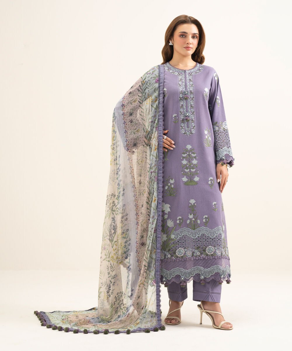 3 Piece - Embroidered Dobby Suit