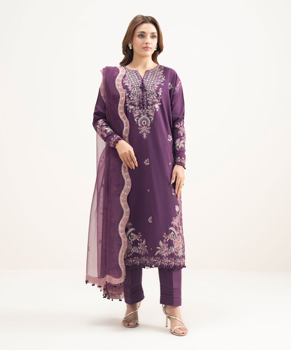3 Piece - Embroidered Dobby Suit