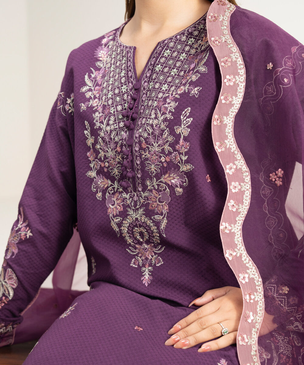 3 Piece - Embroidered Dobby Suit