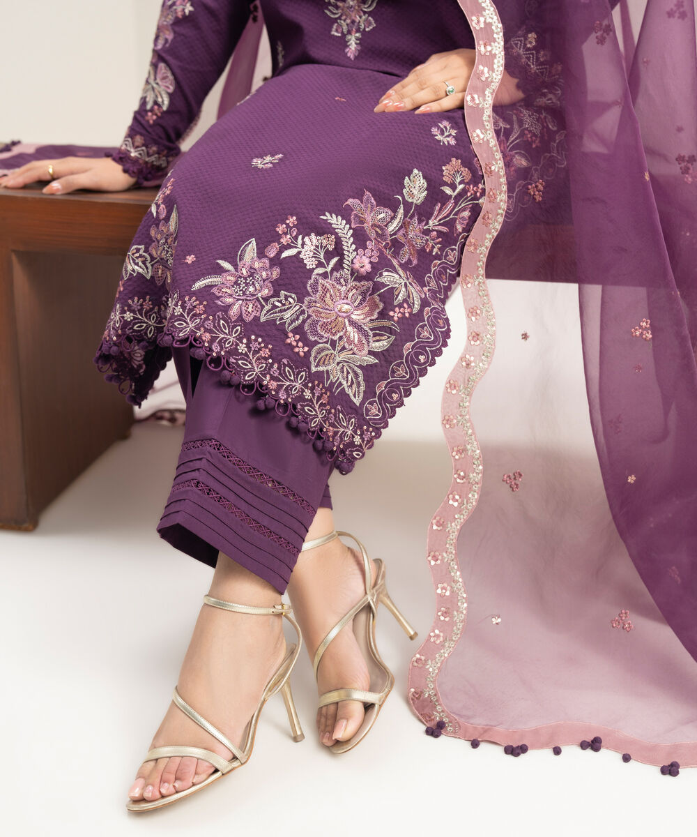 3 Piece - Embroidered Dobby Suit