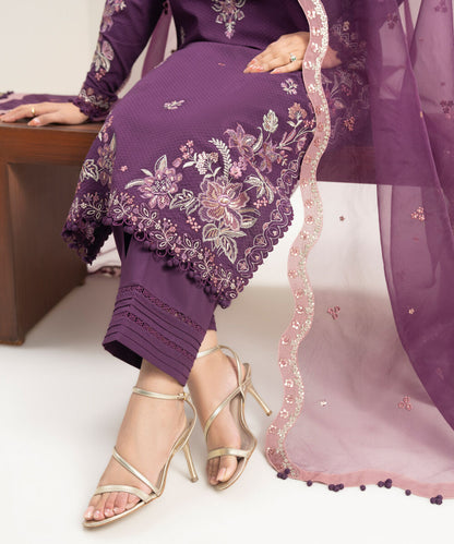 3 Piece - Embroidered Dobby Suit