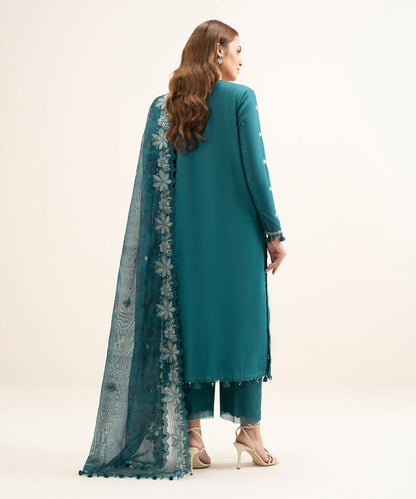 3 Piece - Embroidered Cotton Satin Suit