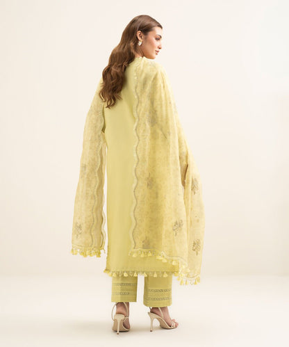 3 Piece - Embroidered Cotton Satin Suit