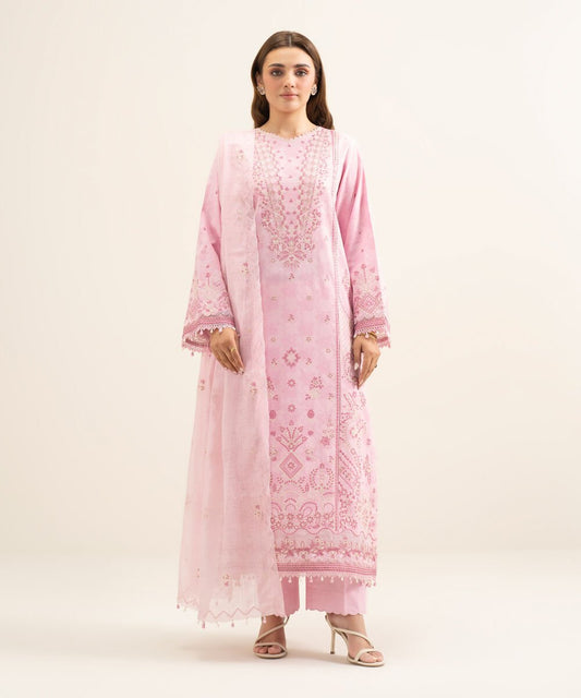 3 Piece - Embroidered Cotton Jacquard Suit