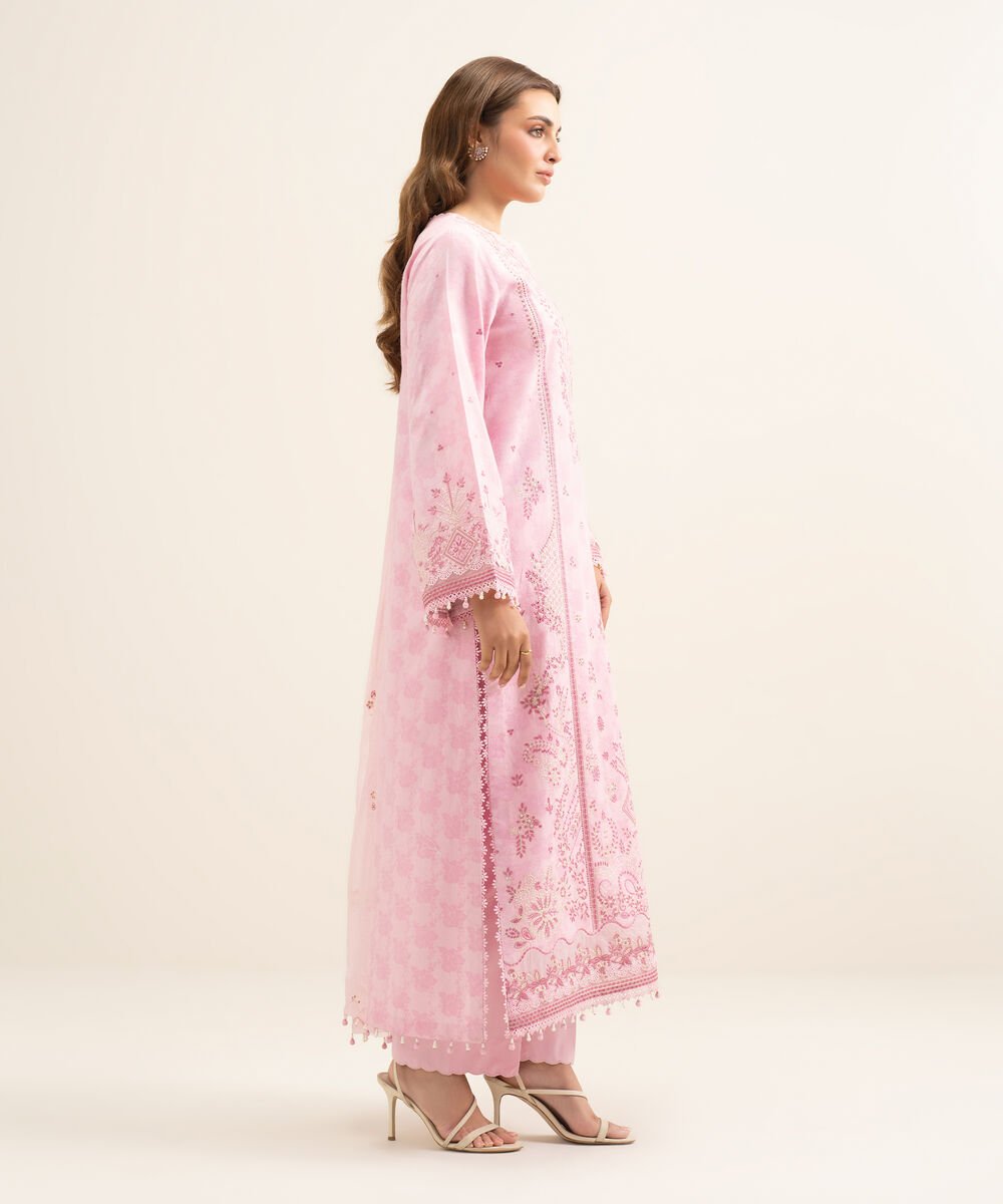 3 Piece - Embroidered Cotton Jacquard Suit