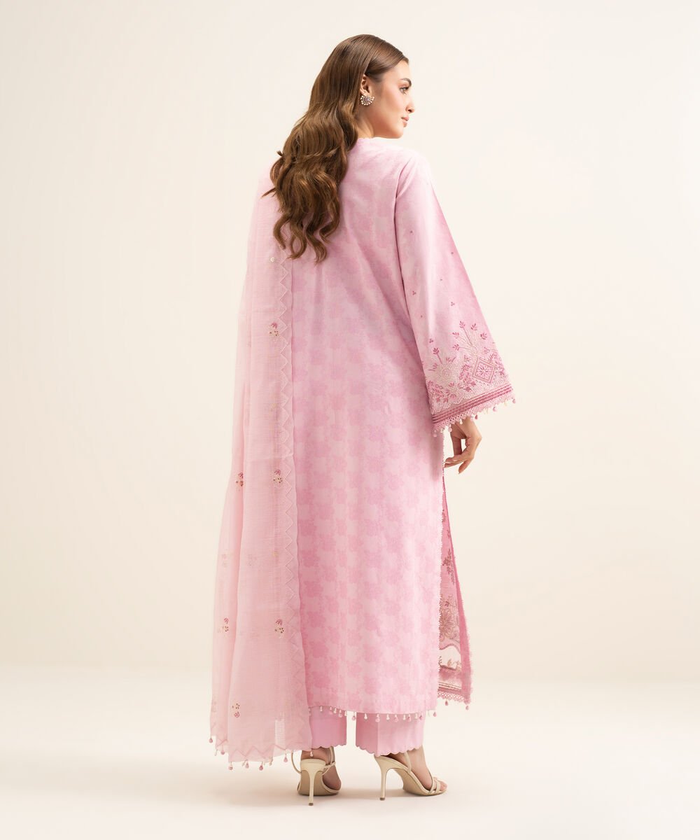 3 Piece - Embroidered Cotton Jacquard Suit