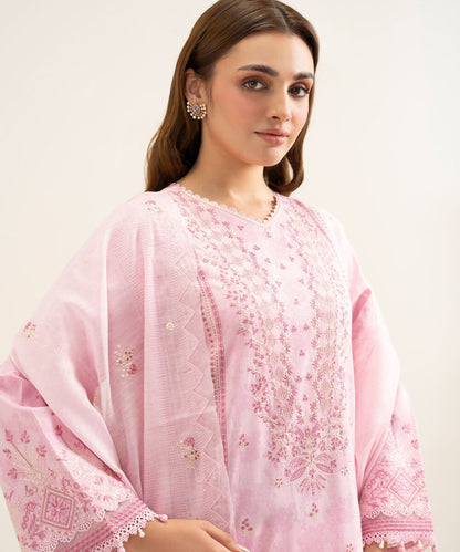3 Piece - Embroidered Cotton Jacquard Suit