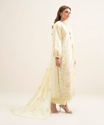 3 Piece - Embroidered Cotton Jacquard Suit