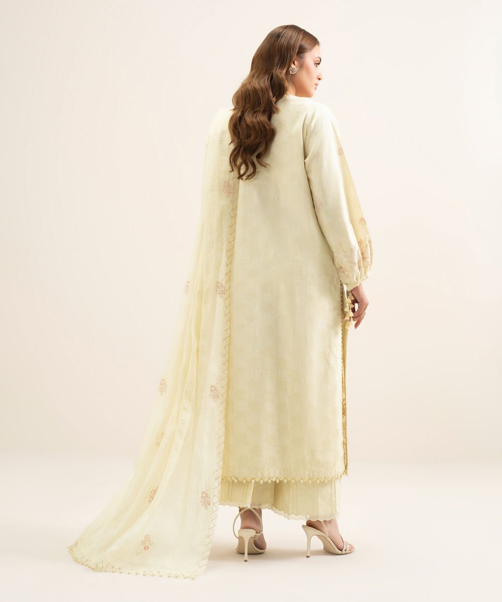 3 Piece - Embroidered Cotton Jacquard Suit