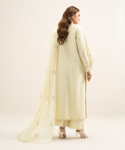 3 Piece - Embroidered Cotton Jacquard Suit