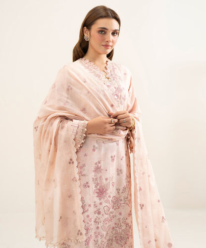 3 Piece - Embroidered Cotton Jacquard Suit