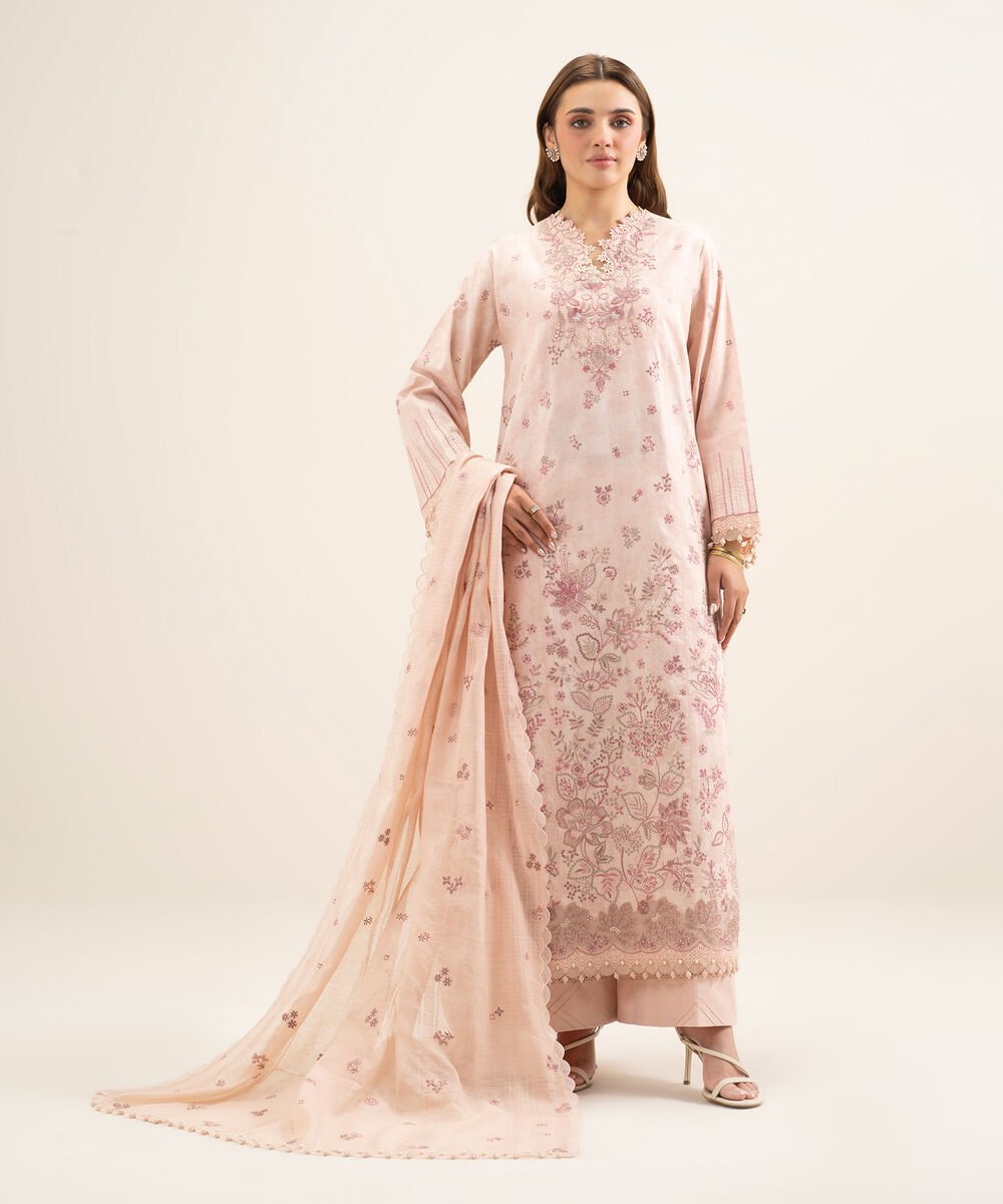 3 Piece - Embroidered Cotton Jacquard Suit