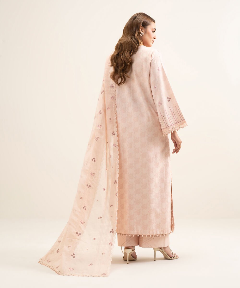 3 Piece - Embroidered Cotton Jacquard Suit