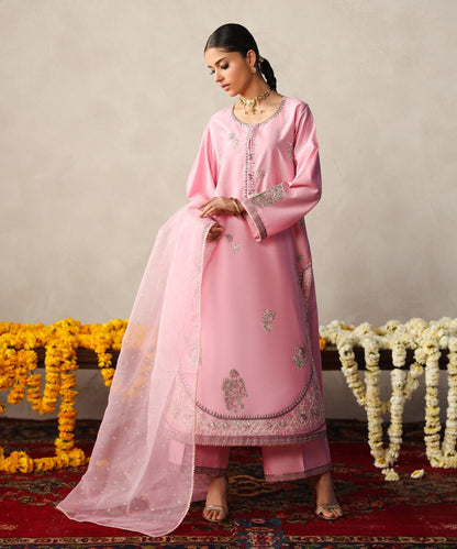 3 Piece - Embroidered Cotton Net Suit
