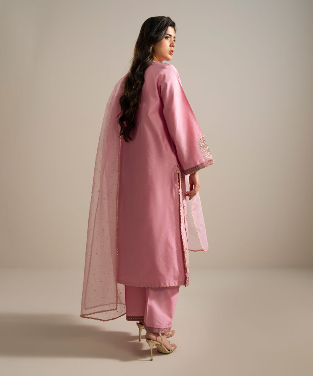 3 Piece - Embroidered Cotton Net Suit