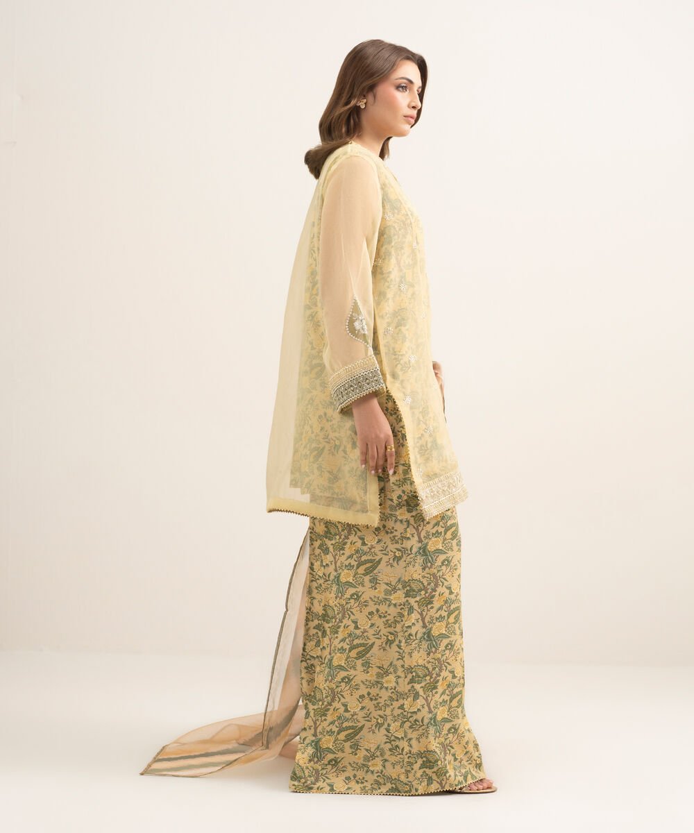 3 Piece - Embroidered Organza Suit