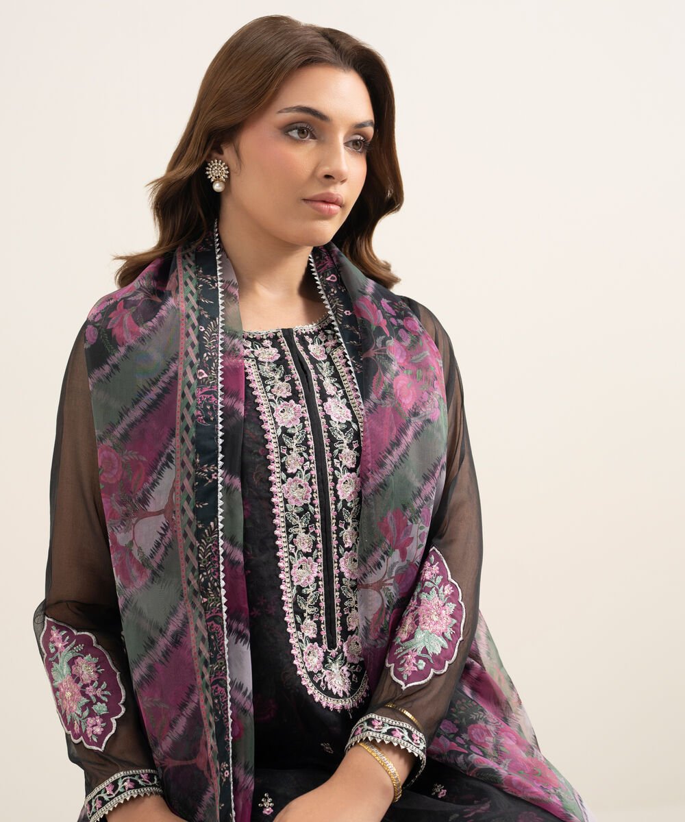 3 Piece - Embroidered Organza Suit