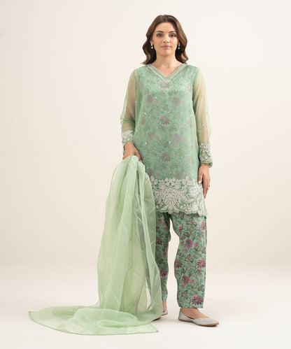 3 Piece - Embroidered Organza Suit