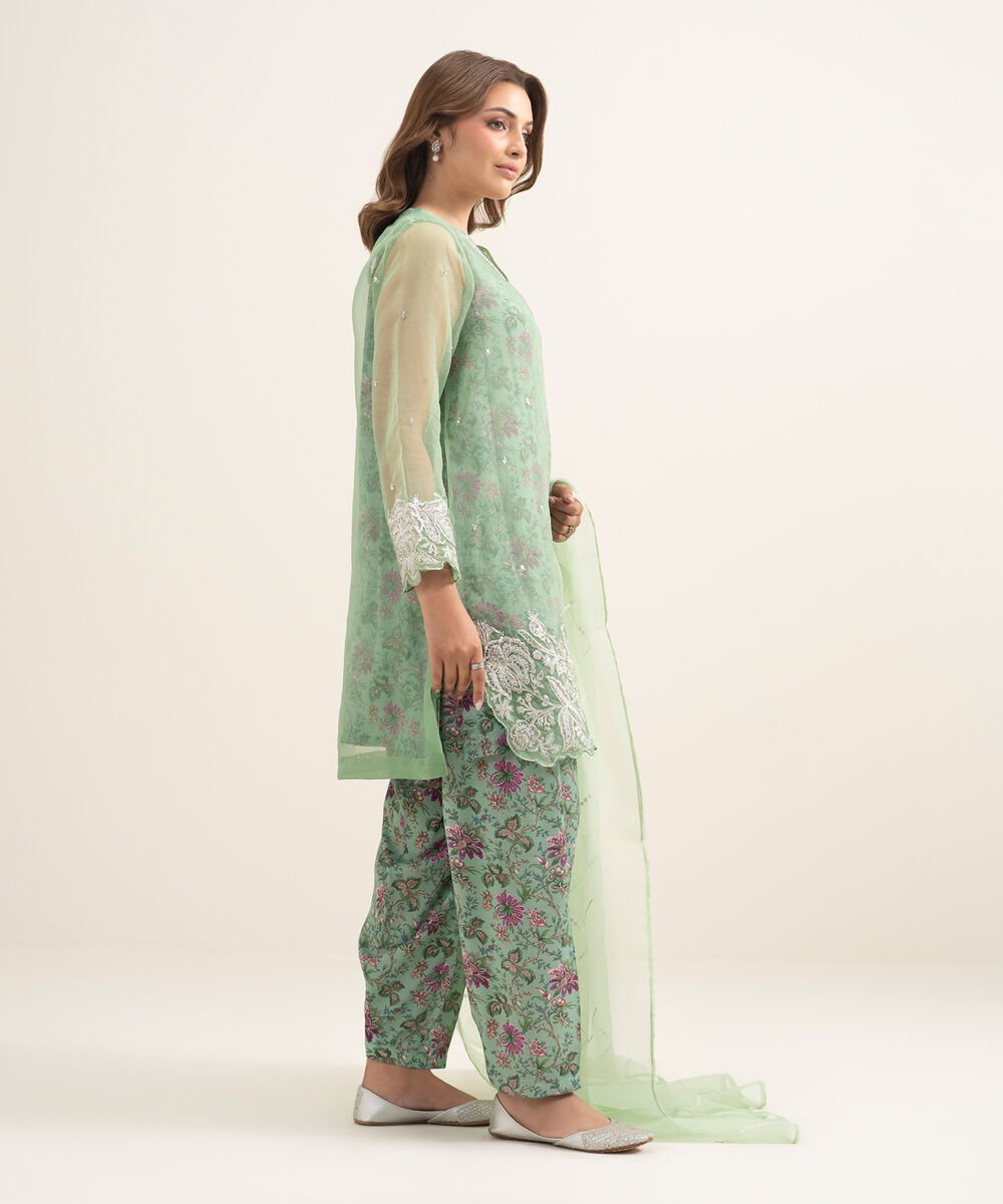 3 Piece - Embroidered Organza Suit