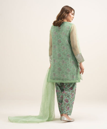 3 Piece - Embroidered Organza Suit