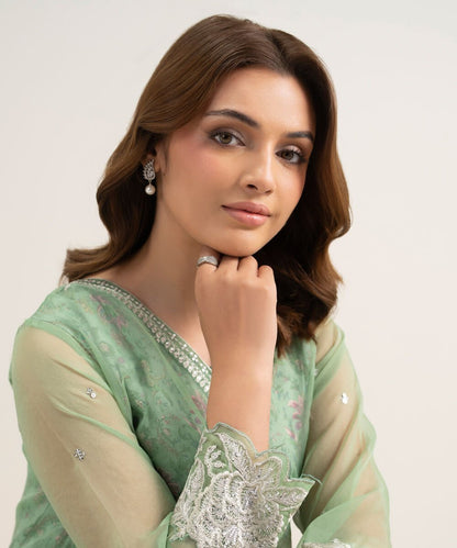 3 Piece - Embroidered Organza Suit