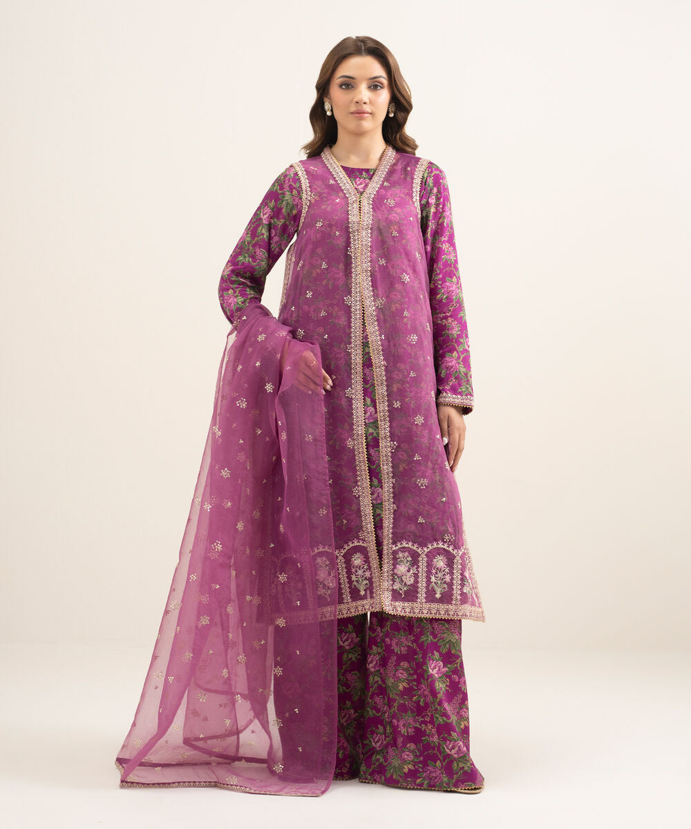3 Piece - Embroidered Organza Suit