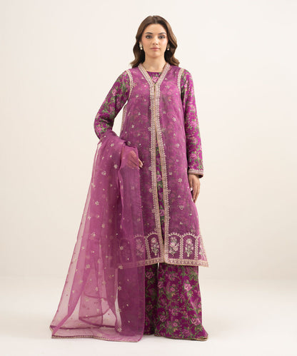 3 Piece - Embroidered Organza Suit