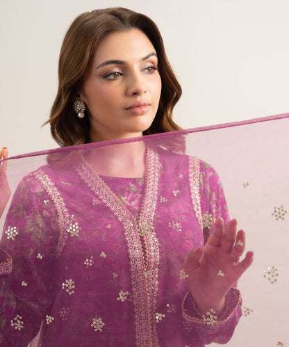 3 Piece - Embroidered Organza Suit