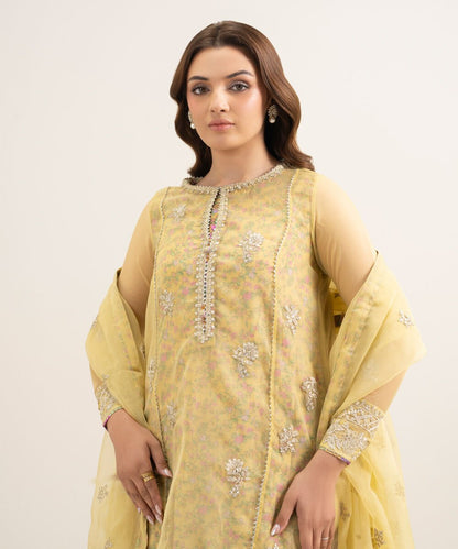 3 Piece - Embroidered Organza Suit