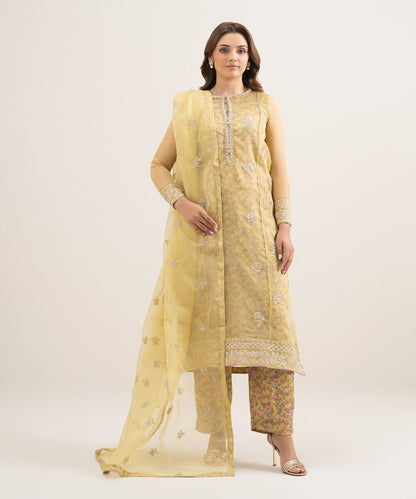 3 Piece - Embroidered Organza Suit