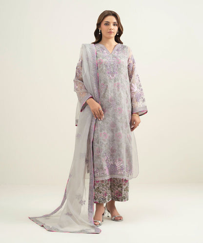 3 Piece - Embroidered Organza Suit