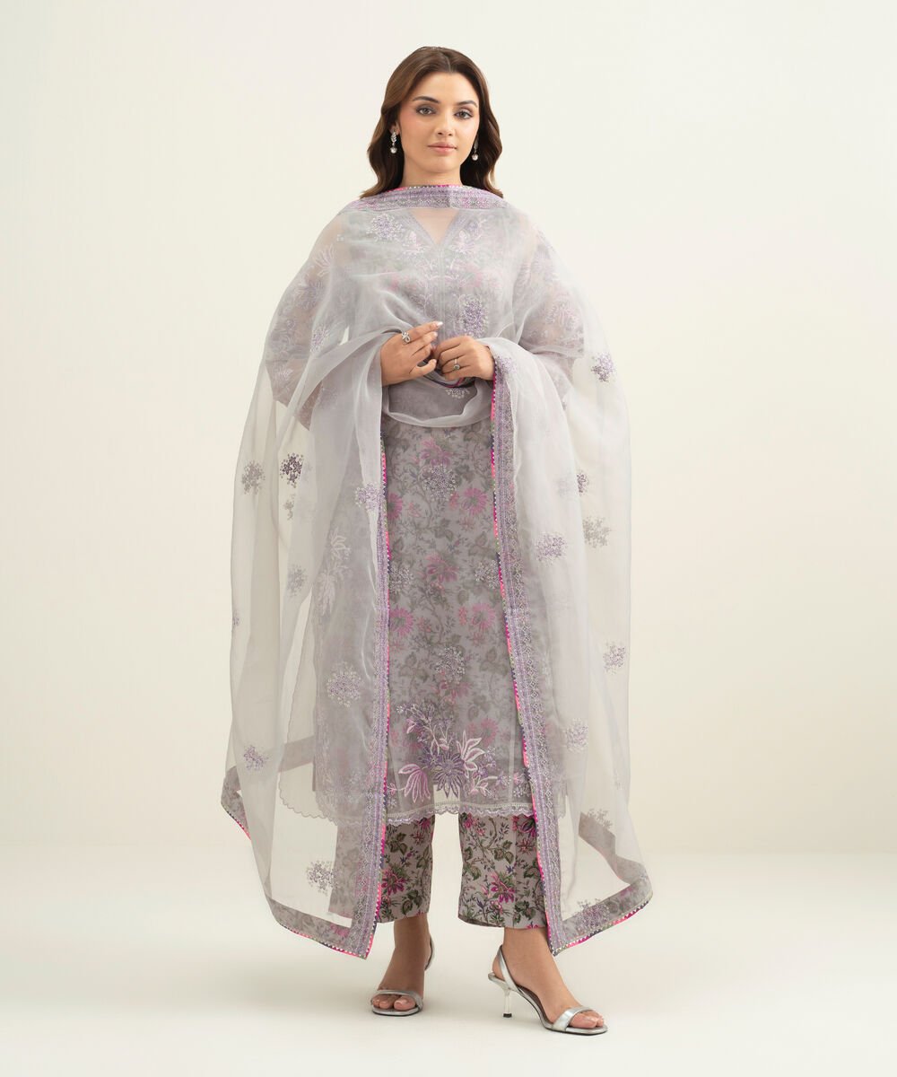 3 Piece - Embroidered Organza Suit