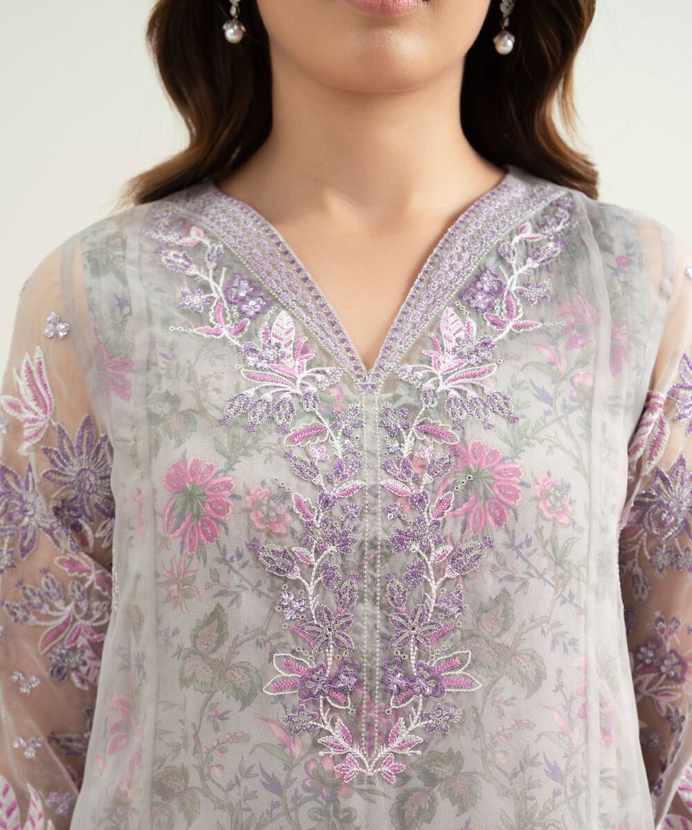 3 Piece - Embroidered Organza Suit