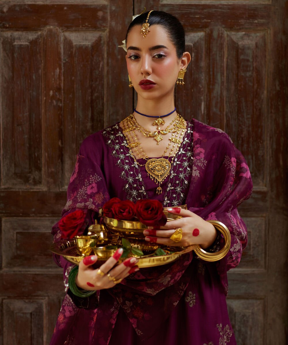 3 Piece - Embroidered Raw Silk Suit