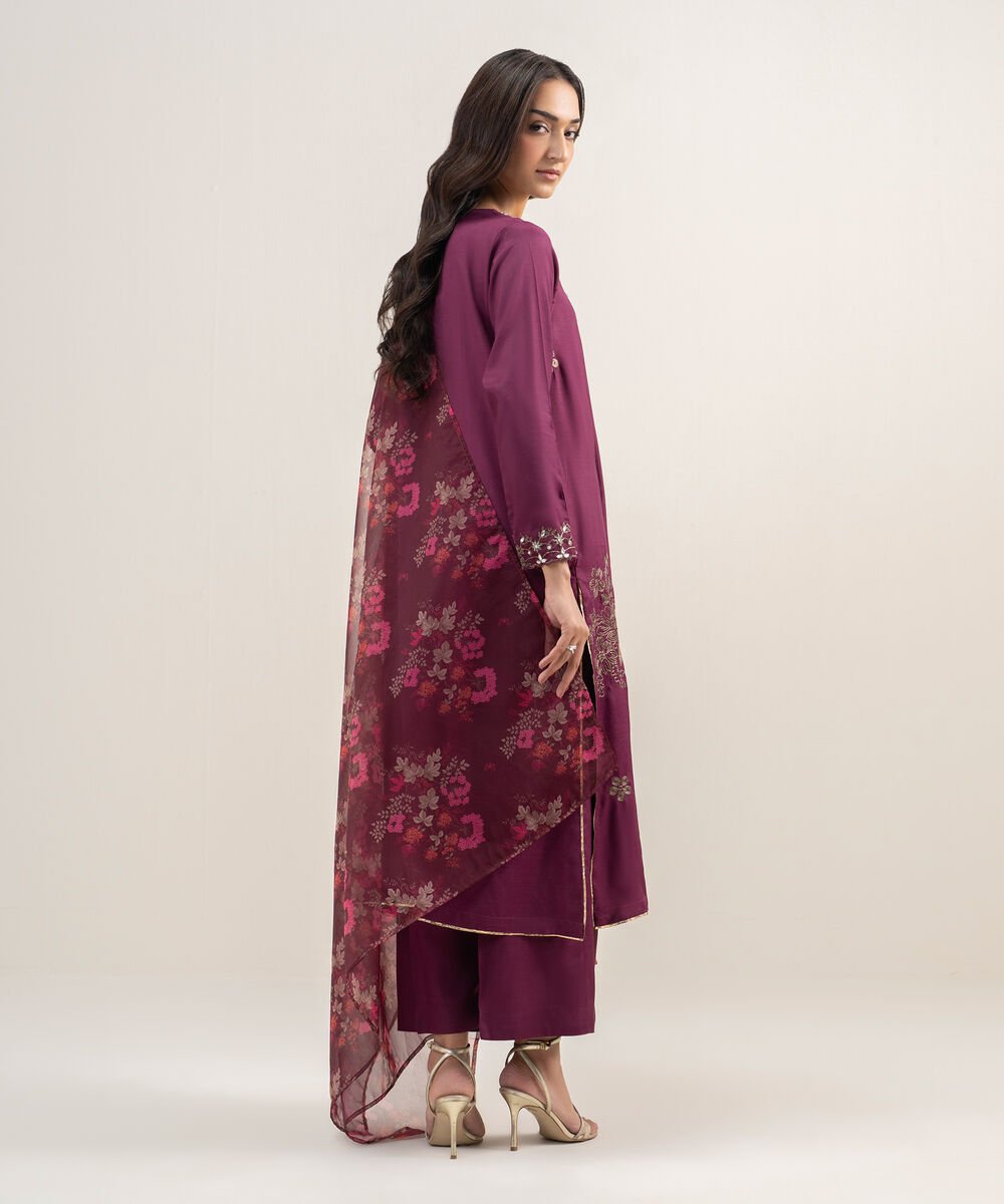 3 Piece - Embroidered Raw Silk Suit