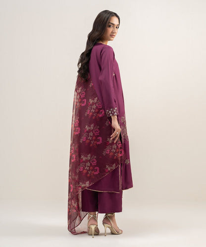 3 Piece - Embroidered Raw Silk Suit