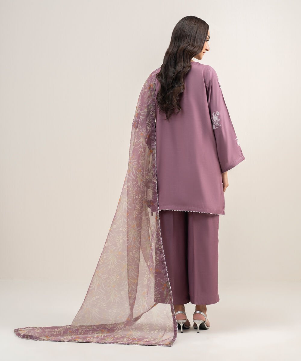 3 Piece - Embroidered Raw Silk Suit