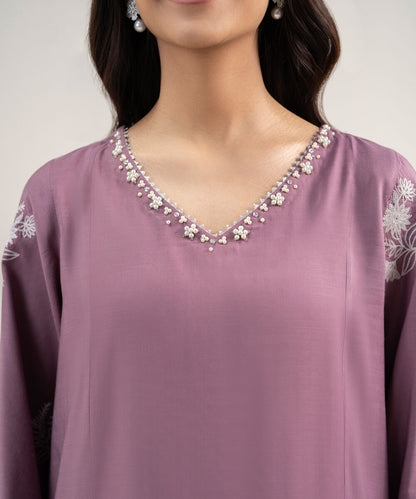 3 Piece - Embroidered Raw Silk Suit