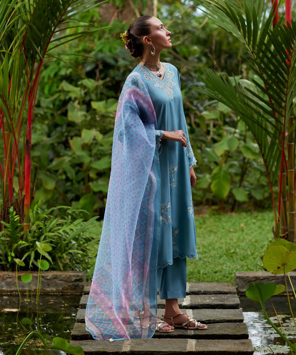 3 Piece - Embroidered Raw Silk Suit