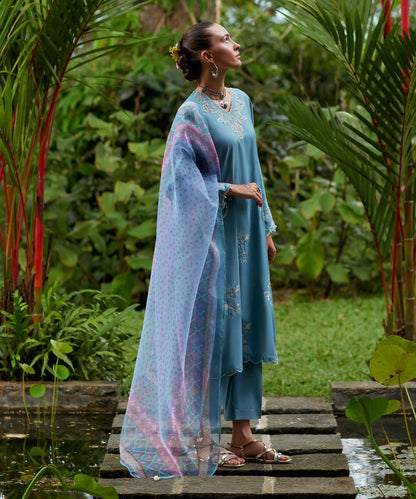 3 Piece - Embroidered Raw Silk Suit