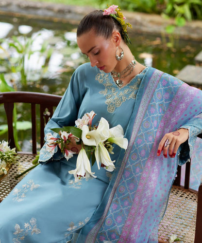 3 Piece - Embroidered Raw Silk Suit