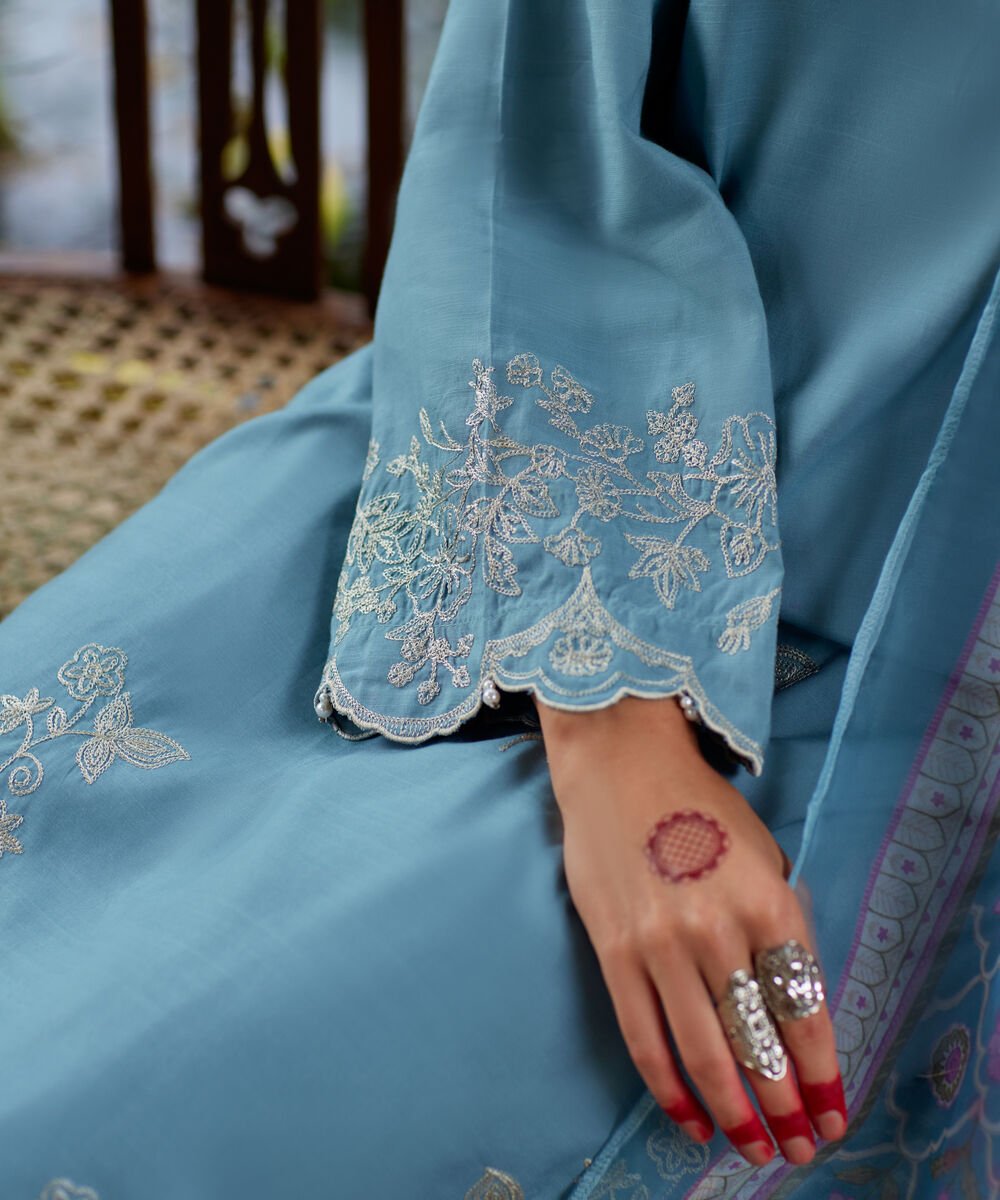 3 Piece - Embroidered Raw Silk Suit