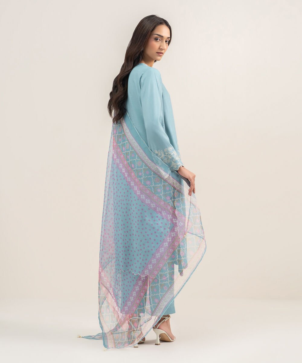 3 Piece - Embroidered Raw Silk Suit