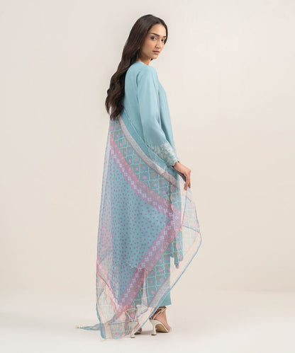 3 Piece - Embroidered Raw Silk Suit