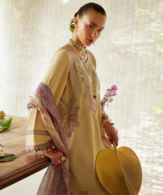 3 Piece - Embroidered Raw Silk Suit