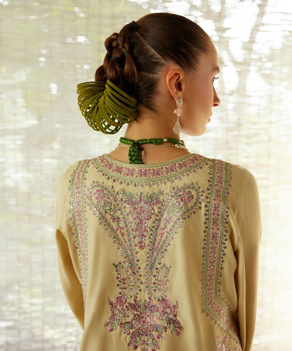 3 Piece - Embroidered Raw Silk Suit