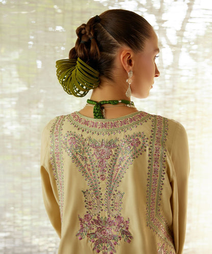 3 Piece - Embroidered Raw Silk Suit