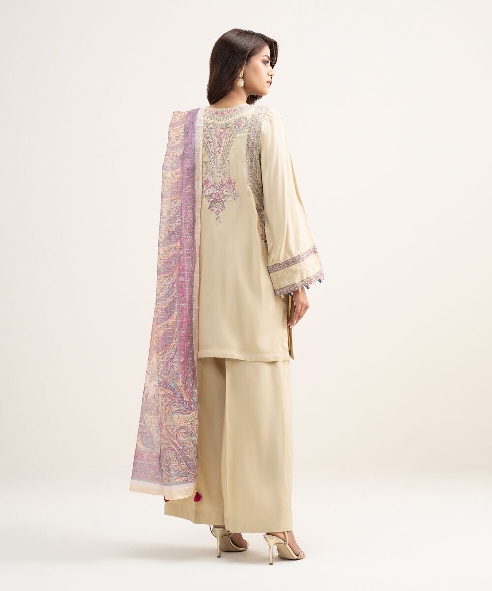 3 Piece - Embroidered Raw Silk Suit